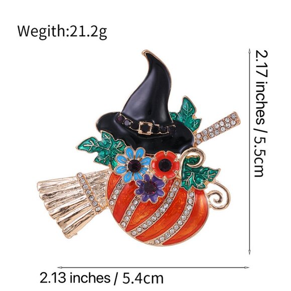Halloween Rhinestone Brooch Pumpkin Brooch Witch Brooch Witch Pin - Picture 3 of 5